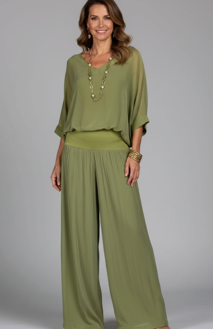 Women's Relaxed Wide-Leg Chiffon Top Two-Piece Set
