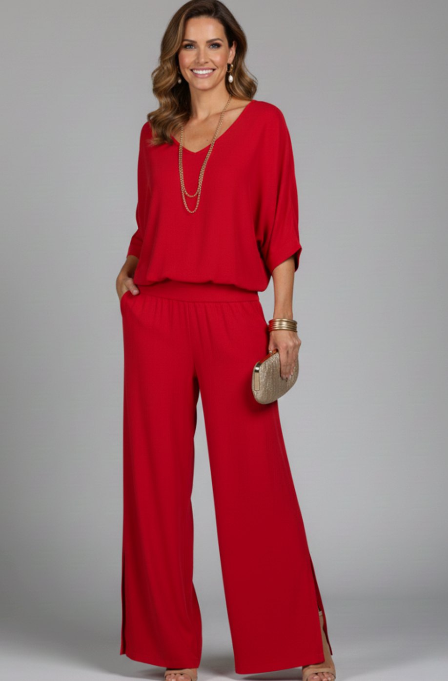Women's Relaxed Wide-Leg Chiffon Top Two-Piece Set