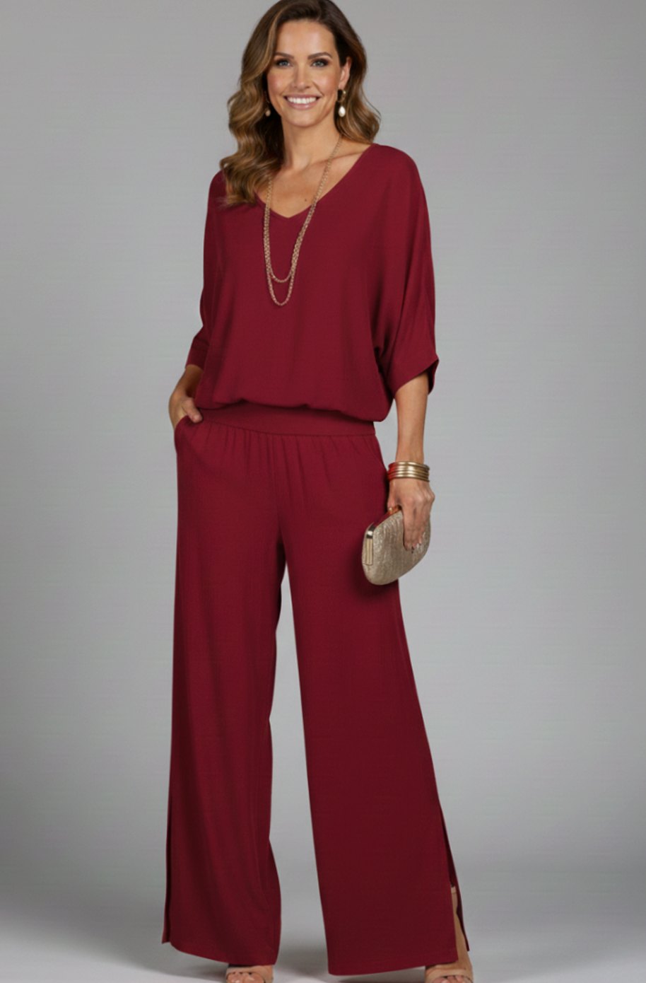 Women's Relaxed Wide-Leg Chiffon Top Two-Piece Set