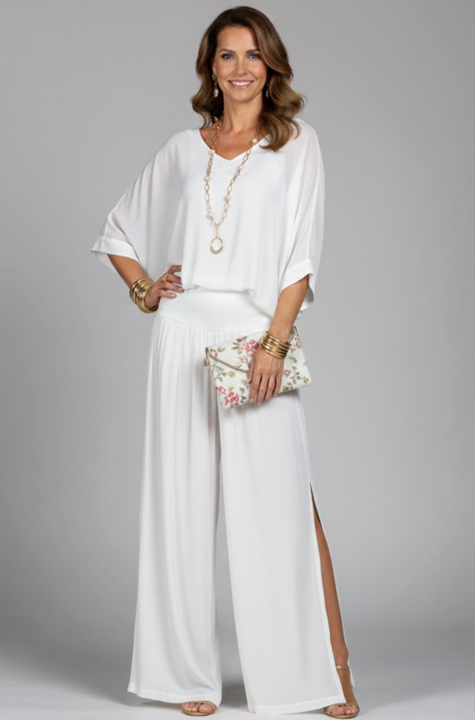 Women's Relaxed Wide-Leg Chiffon Top Two-Piece Set