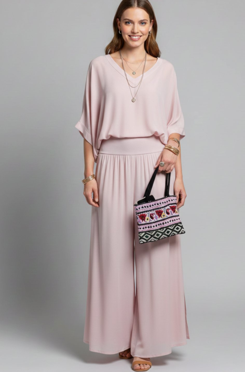 Women's Relaxed Wide-Leg Chiffon Top Two-Piece Set