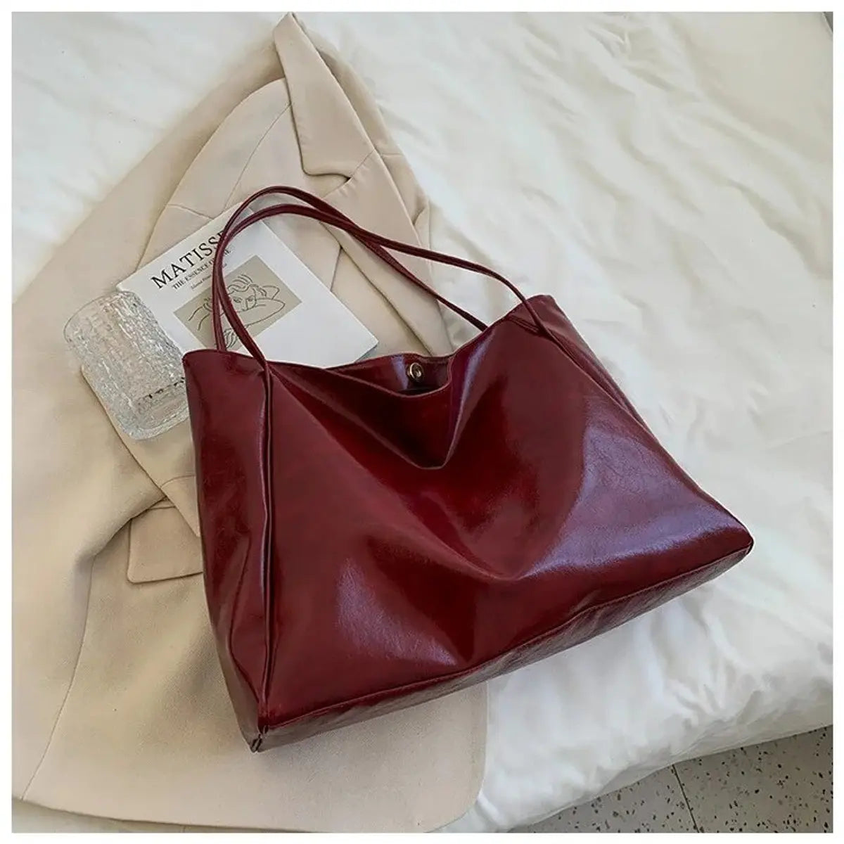 Women's Retro Large Faux Leather Shoulder Tote Bag