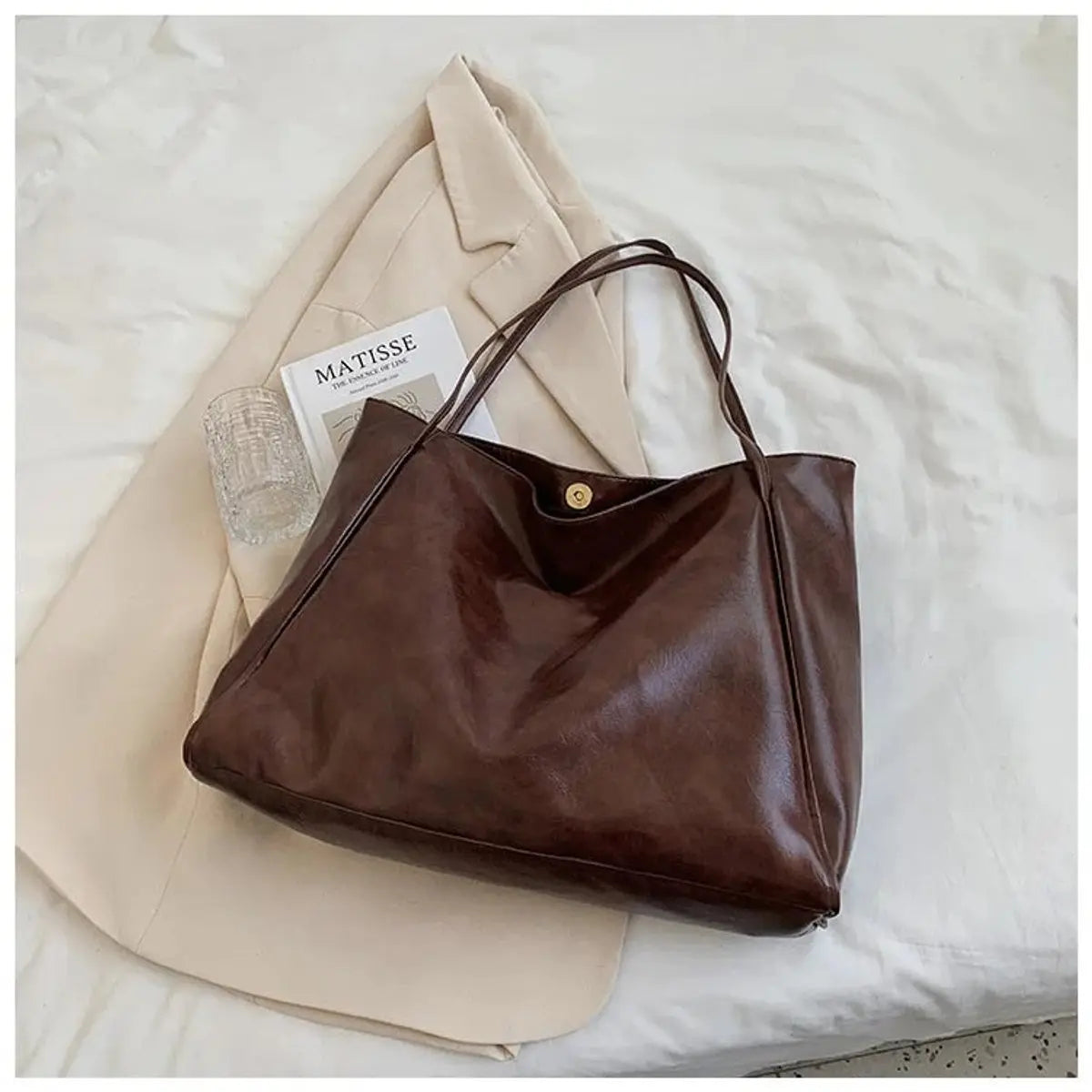 Women's Retro Large Faux Leather Shoulder Tote Bag