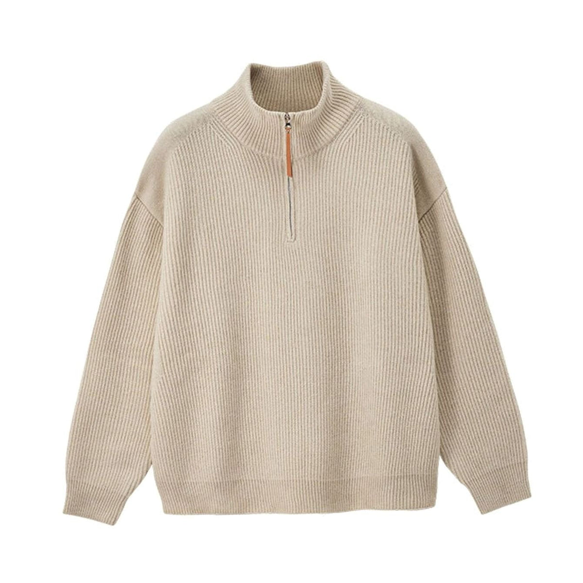 Women's Ribbed Cotton Half-Zip Jumper High-Neck Knitwear