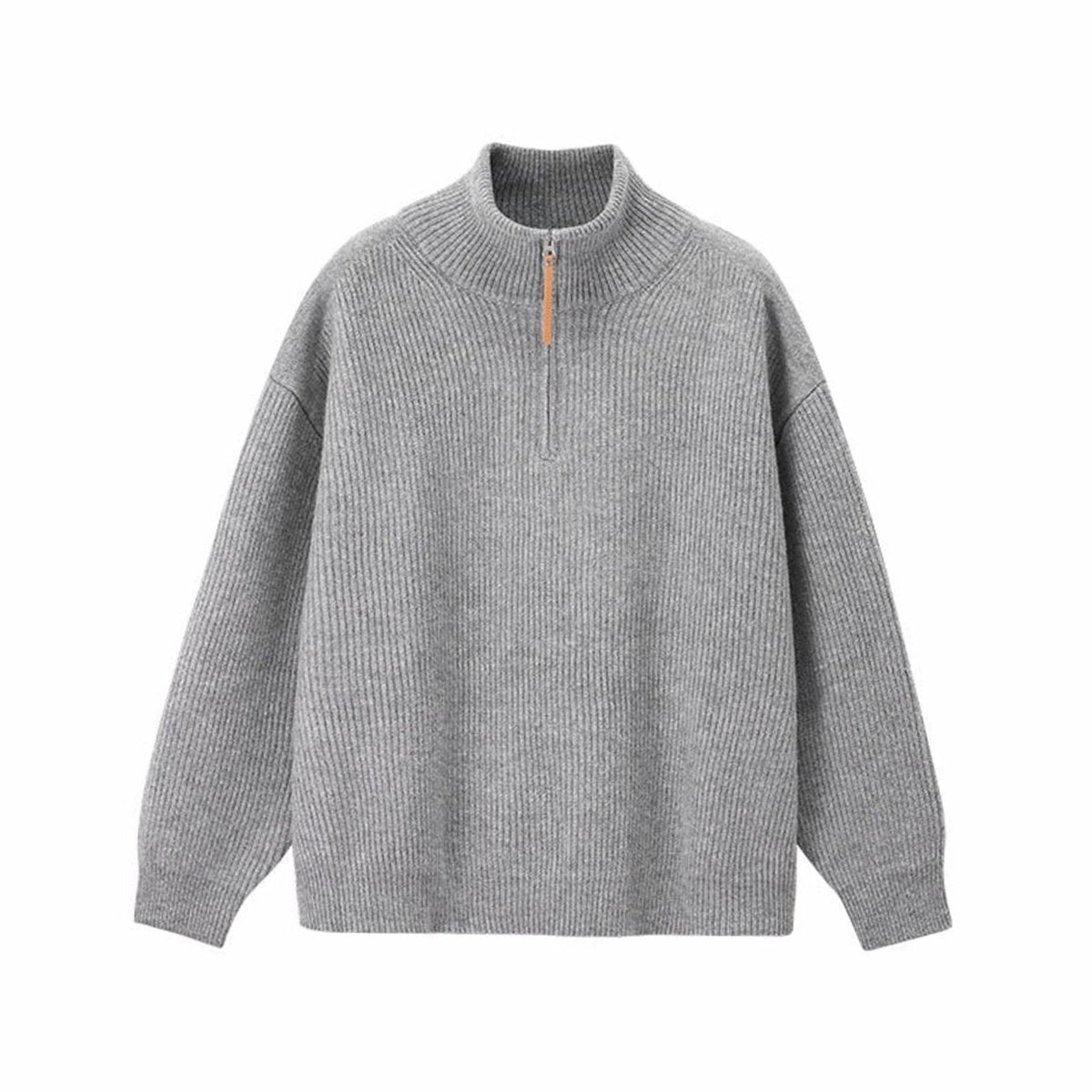 Women's Ribbed Cotton Half-Zip Jumper High-Neck Knitwear