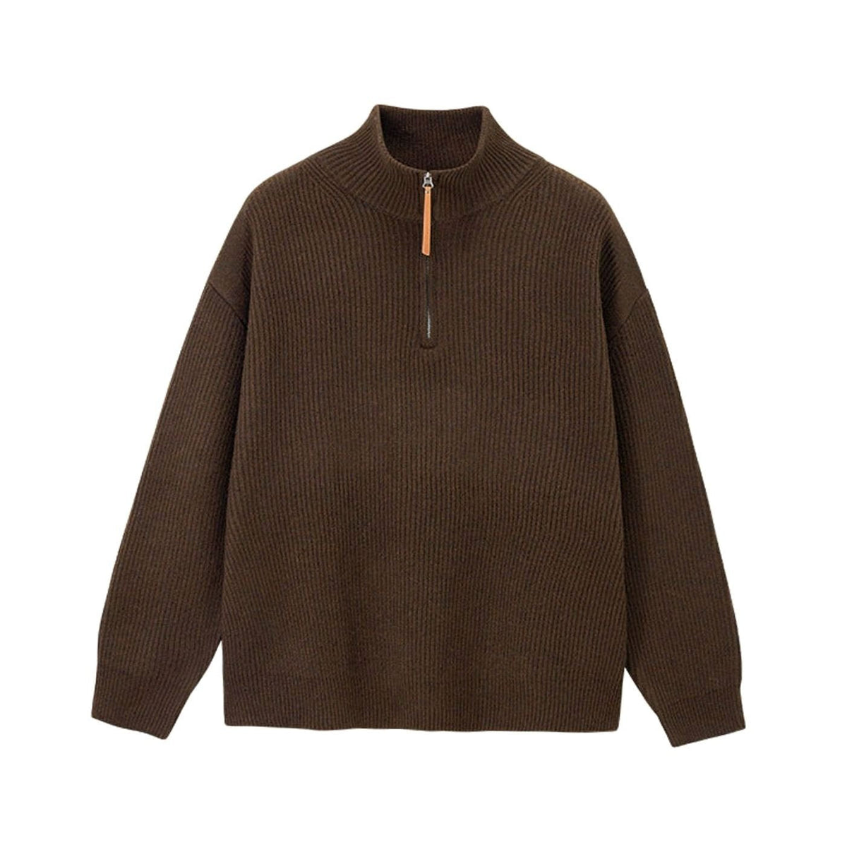 Women's Ribbed Cotton Half-Zip Jumper High-Neck Knitwear