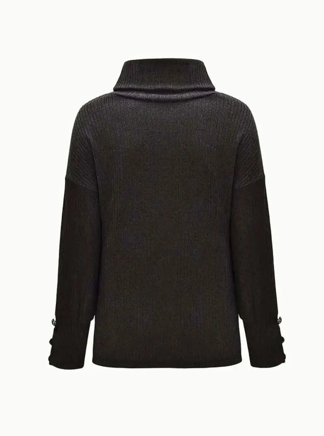 Women's Ribbed Cowl Neck Sweater Button-Cuff Knit Jumper