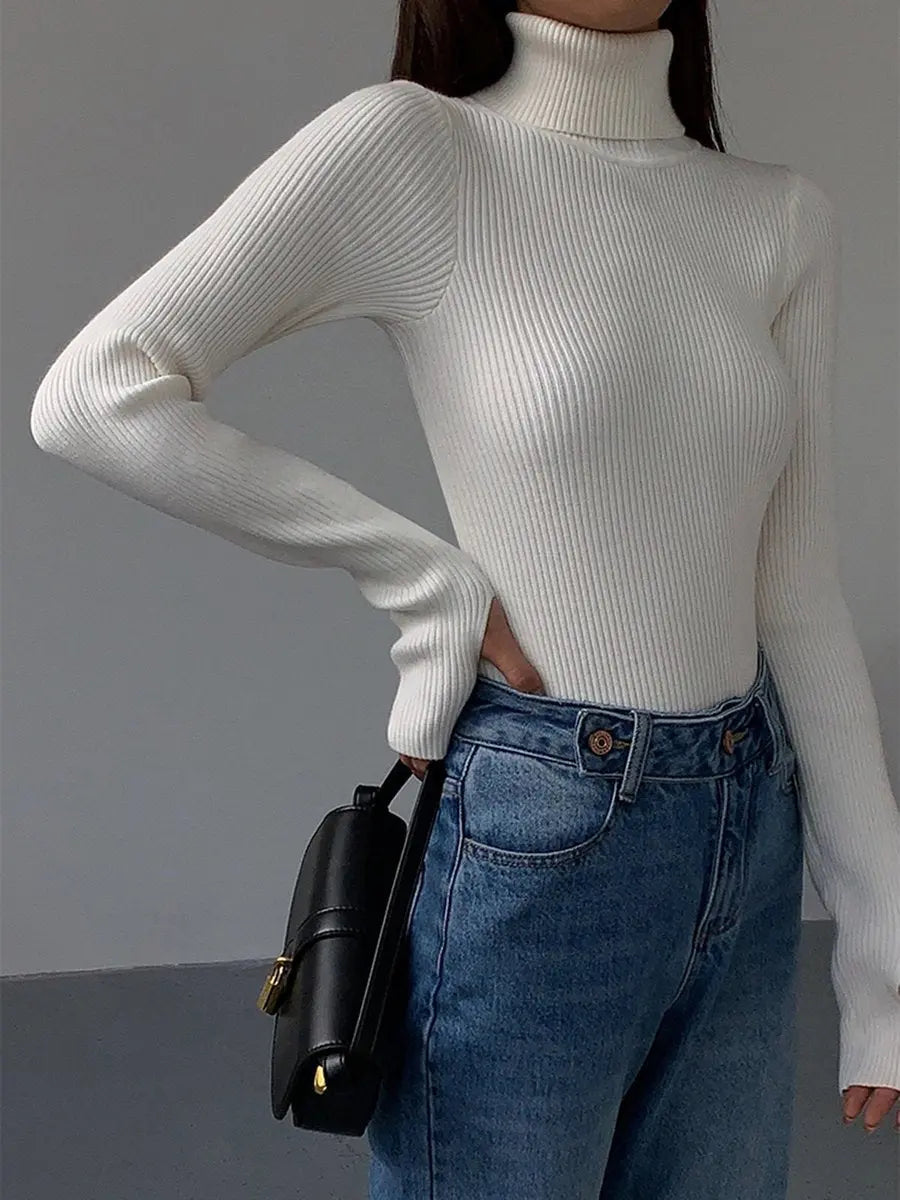 Women's Ribbed Turtleneck Knit Sweater Lightweight Transitional
