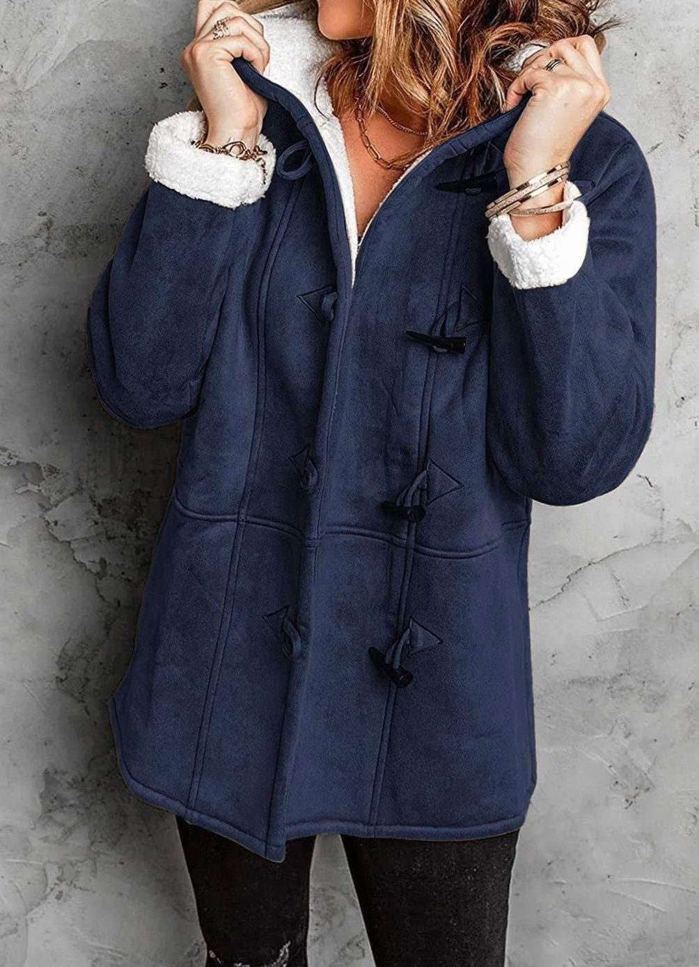 Women's Sherpa-Lined Hooded Duffle Coat Toggle Buttons