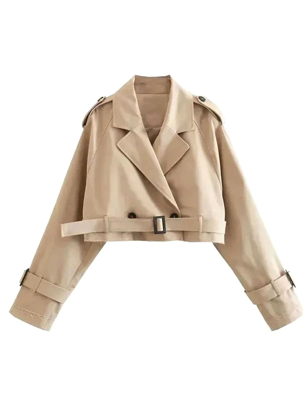 Women's Short Beige Trench Coat Cropped Long-Sleeve Jacket