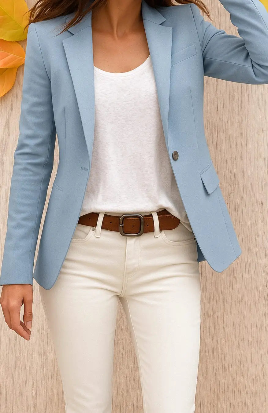 Women's Single Button Fitted Office Blazer Tailored Workwear Jacket