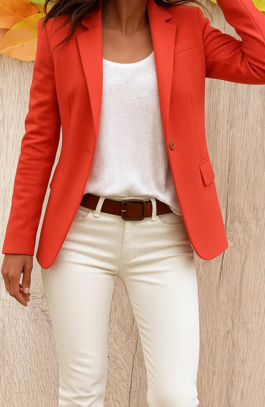 Women's Single Button Fitted Office Blazer Tailored Workwear Jacket