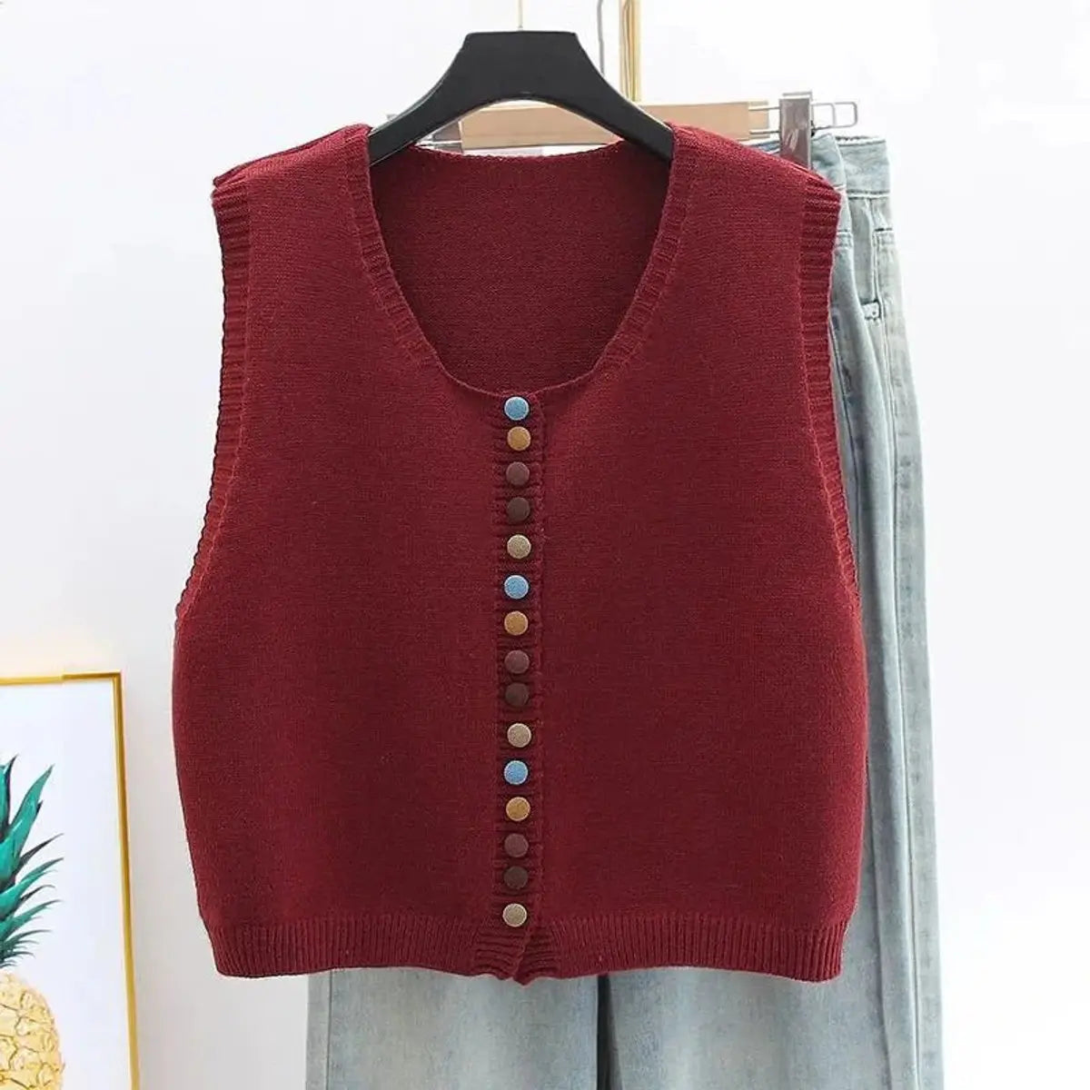 Women's Sleeveless Knit Button-Front Vest Cardigan