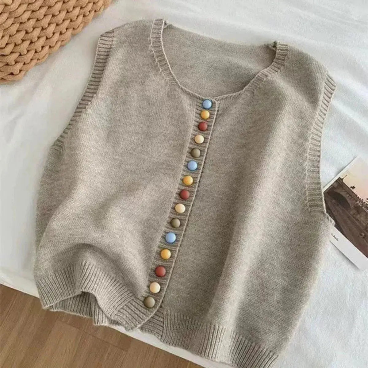 Women's Sleeveless Knit Button-Front Vest Cardigan