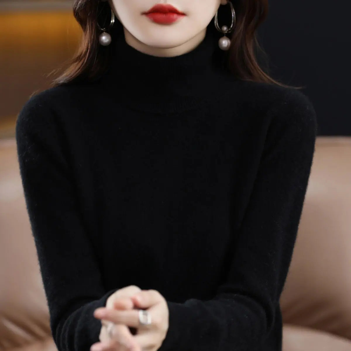 Women's Slim-Fit Cashmere Blend Turtleneck Jumper