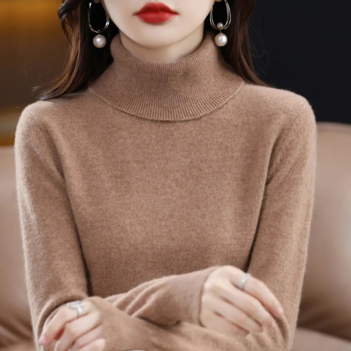Women's Slim-Fit Cashmere Blend Turtleneck Jumper