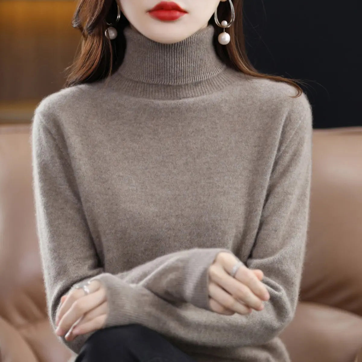 Women's Slim-Fit Cashmere Blend Turtleneck Jumper