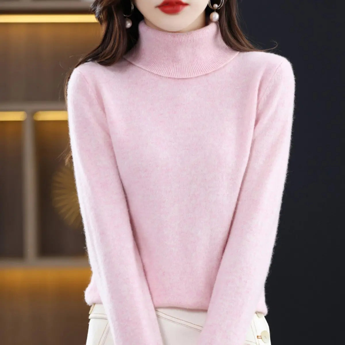 Women's Slim-Fit Cashmere Blend Turtleneck Jumper