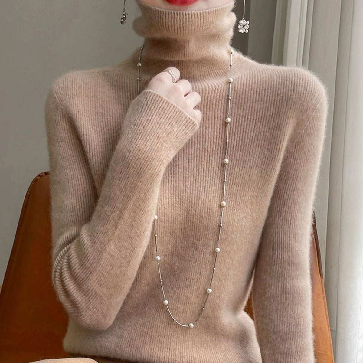 Women's Slim-Fit Ribbed Turtleneck Knit Jumper