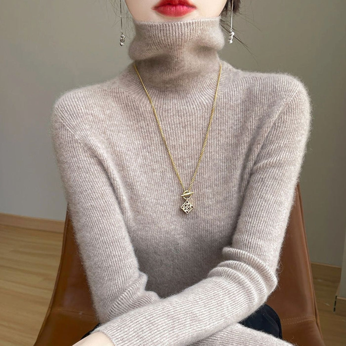 Women's Slim-Fit Ribbed Turtleneck Knit Jumper