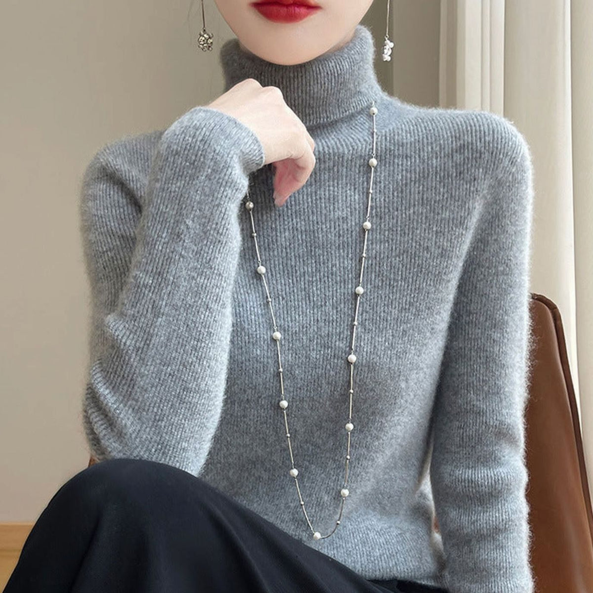 Women's Slim-Fit Ribbed Turtleneck Knit Jumper