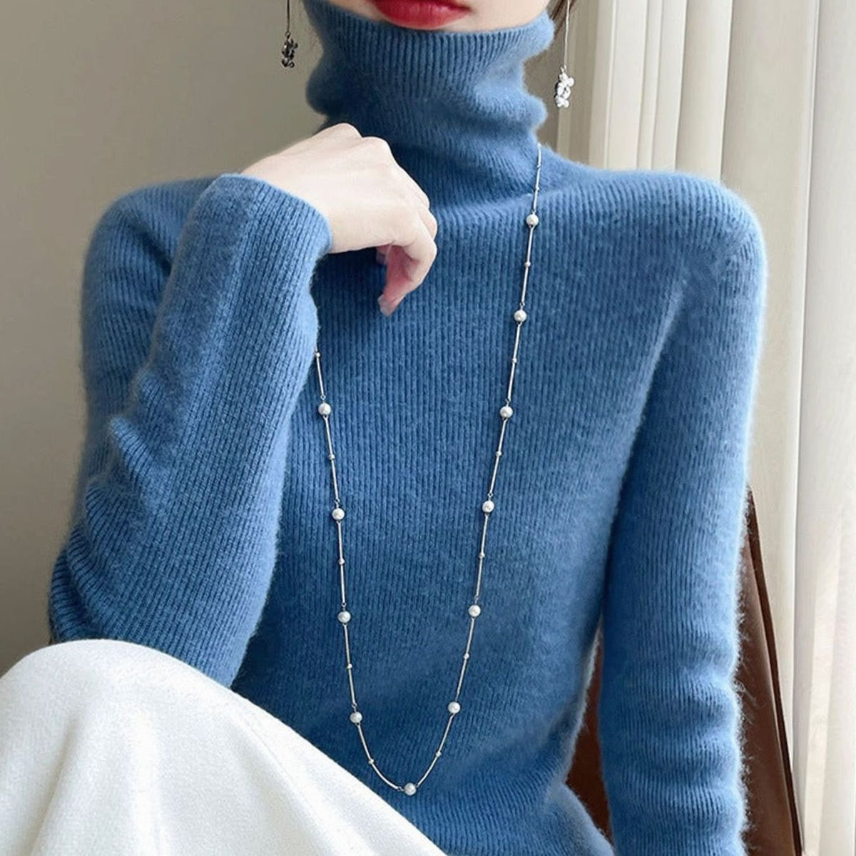 Women's Slim-Fit Ribbed Turtleneck Knit Jumper