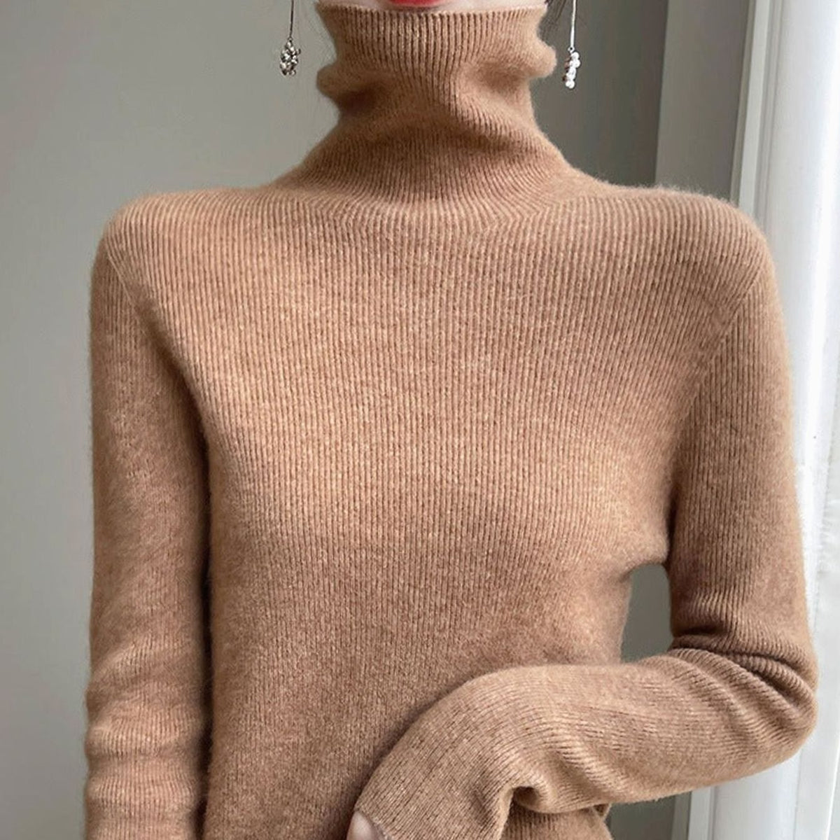 Women's Slim-Fit Ribbed Turtleneck Knit Jumper