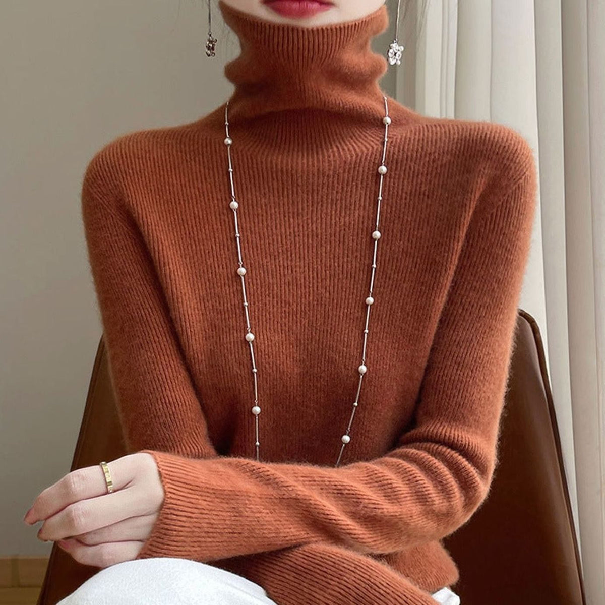Women's Slim-Fit Ribbed Turtleneck Knit Jumper
