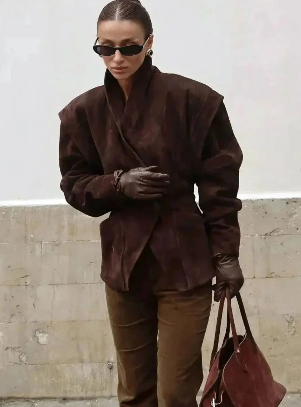 Women's Structured Faux Suede Wrap Blazer Jacket