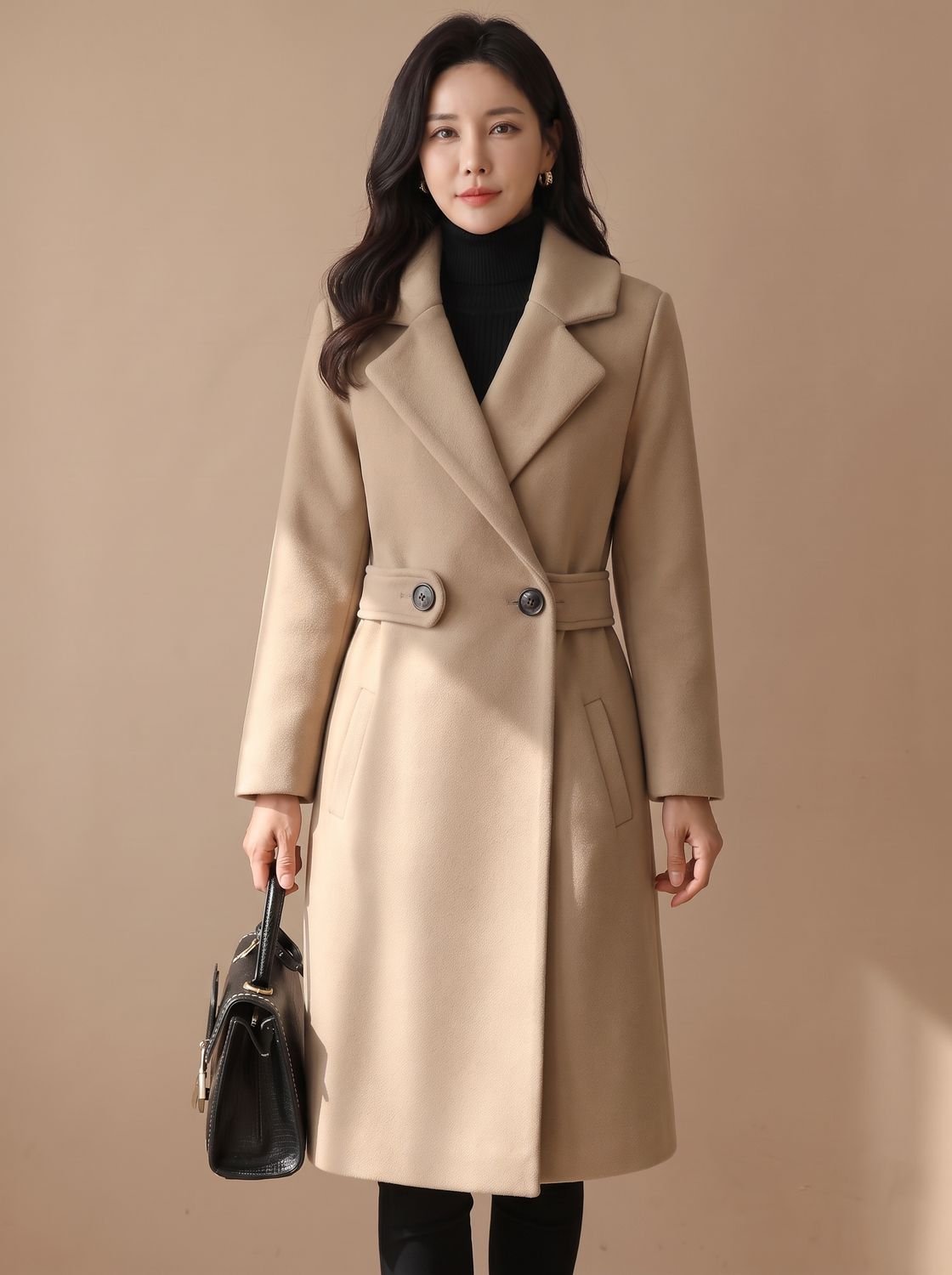 Emily | Women's Tailored Belted Wool Coat Long Elegant Outerwear