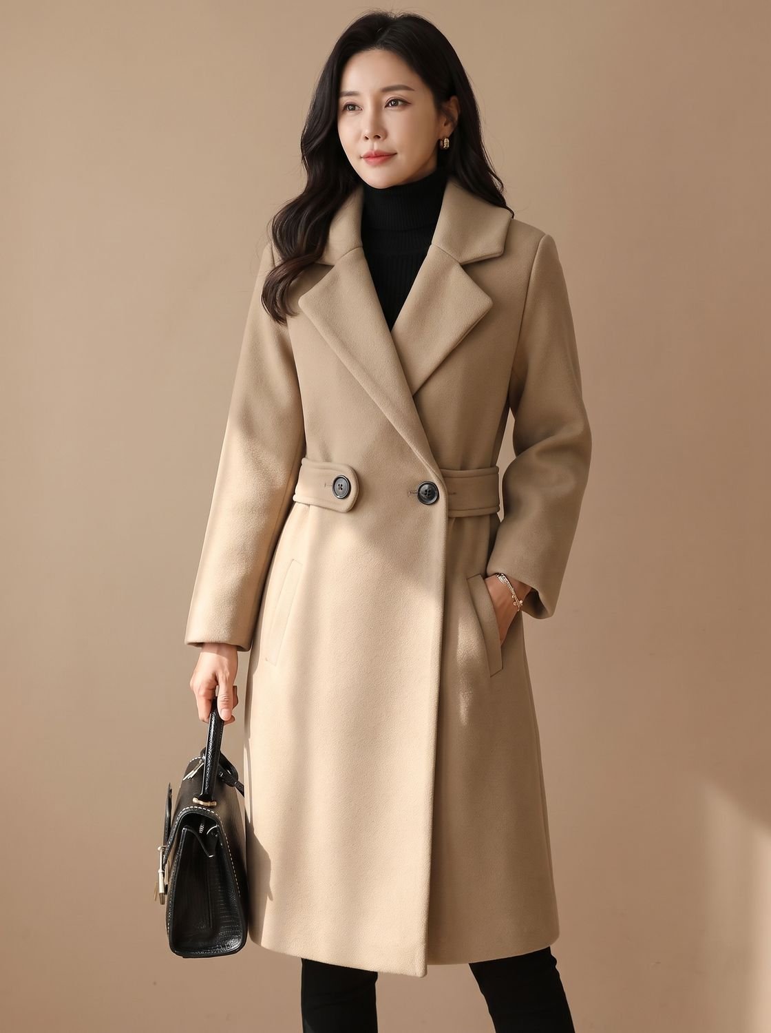Emily | Women's Tailored Belted Wool Coat Long Elegant Outerwear