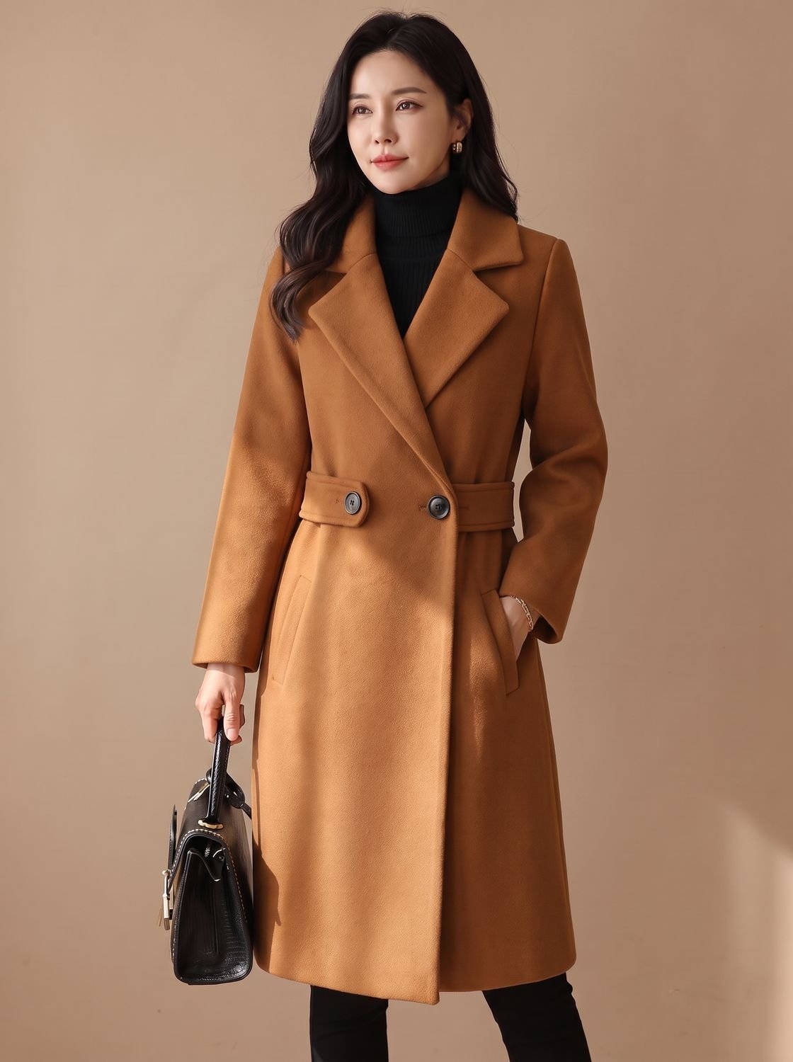 Emily | Women's Tailored Belted Wool Coat Long Elegant Outerwear