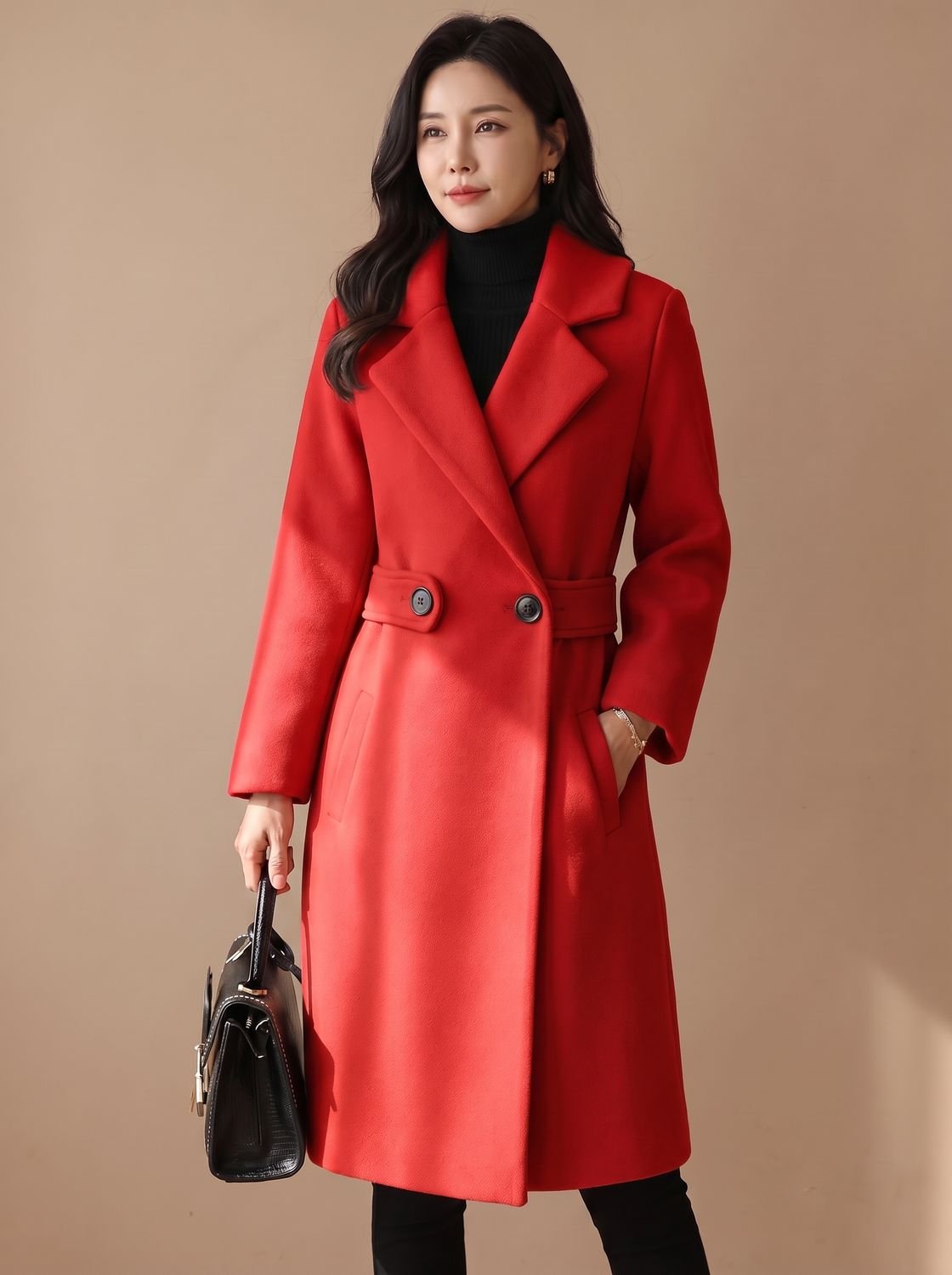 Emily | Women's Tailored Belted Wool Coat Long Elegant Outerwear