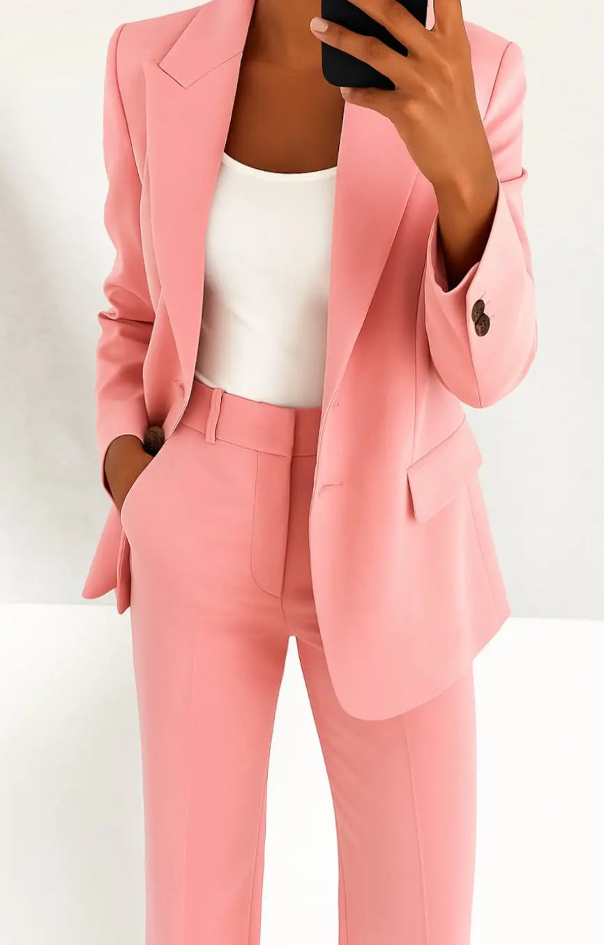 Women's Tailored Blazer Trouser Suit Set Classic Workwear