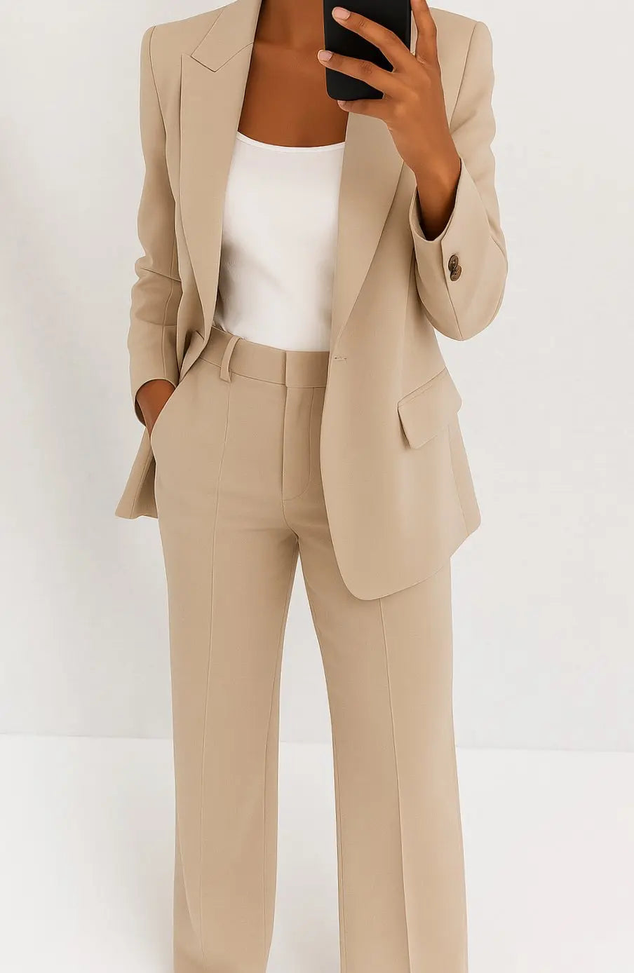 Women's Tailored Blazer Trouser Suit Set Classic Workwear