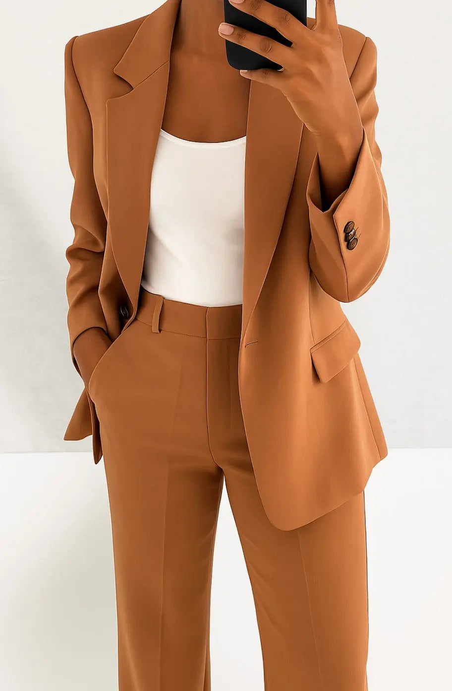Women's Tailored Blazer Trouser Suit Set Classic Workwear