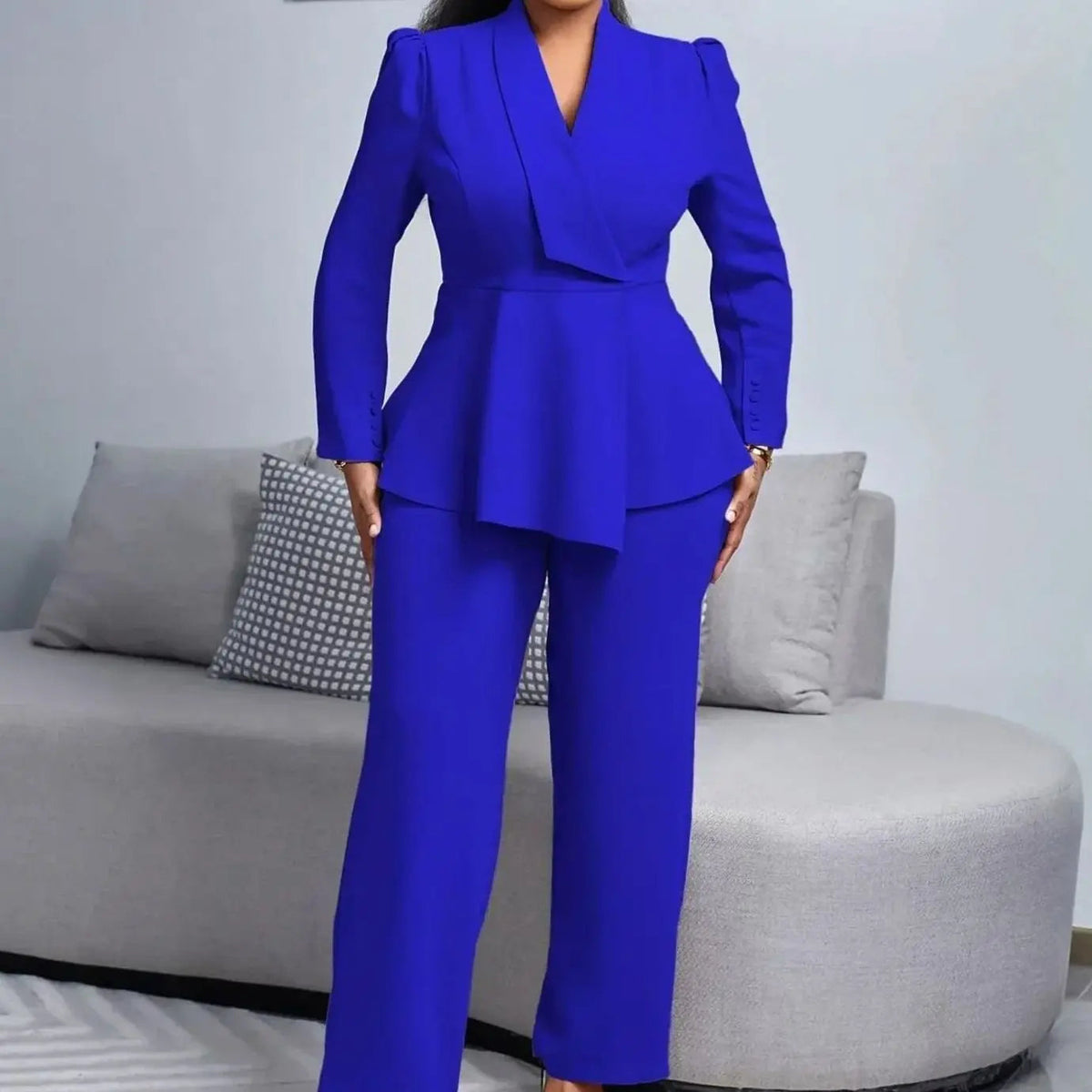 Women's Tailored Peplum Blazer Wide-Leg Trouser Suit Set