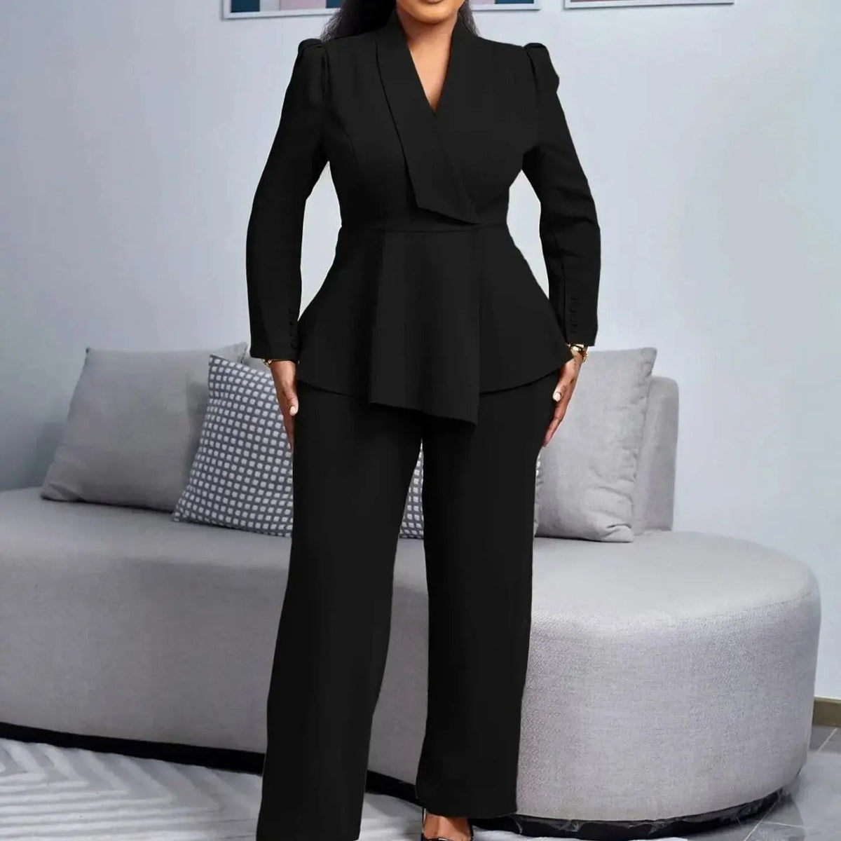 Women's Tailored Peplum Blazer Wide-Leg Trouser Suit Set