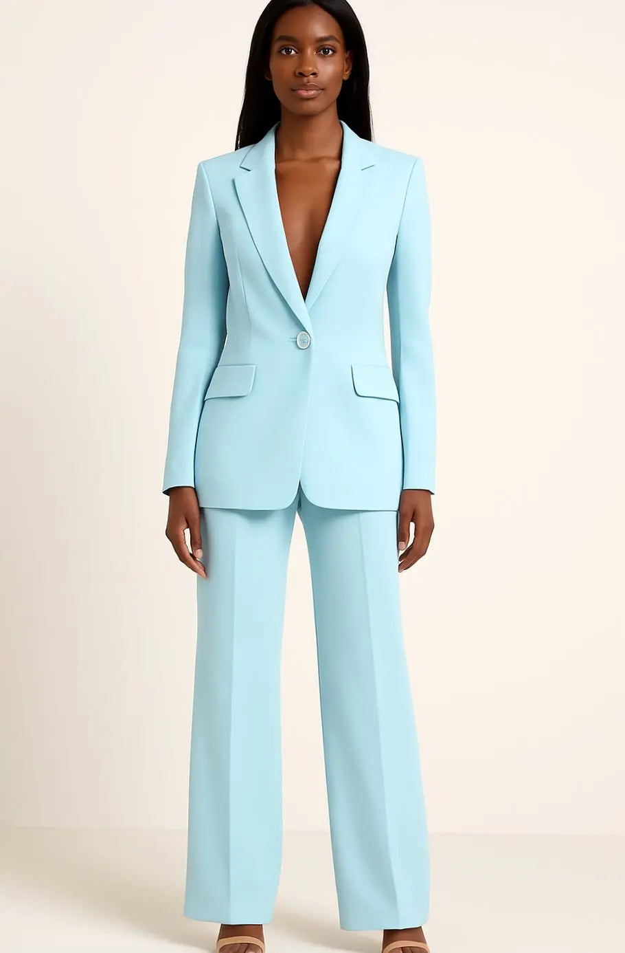 Women's Tailored Single-Button Blazer Trouser Suit Set