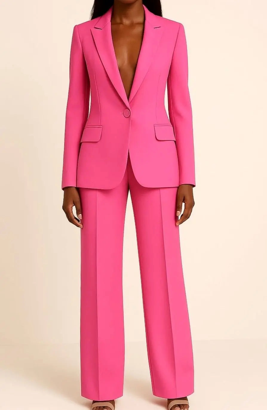Women's Tailored Single-Button Blazer Trouser Suit Set