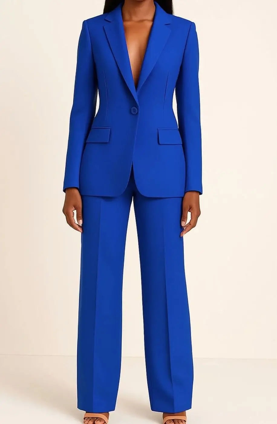 Women's Tailored Single-Button Blazer Trouser Suit Set