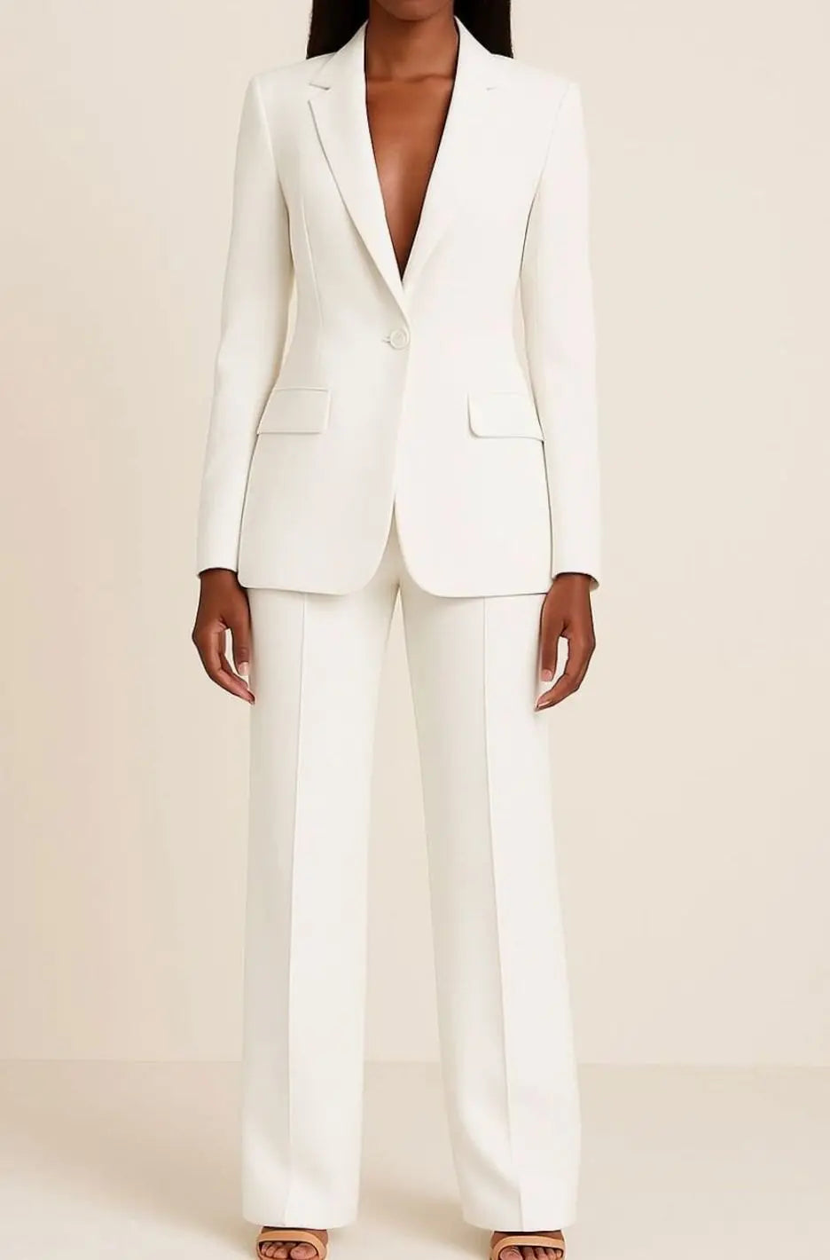 Women's Tailored Single-Button Blazer Trouser Suit Set