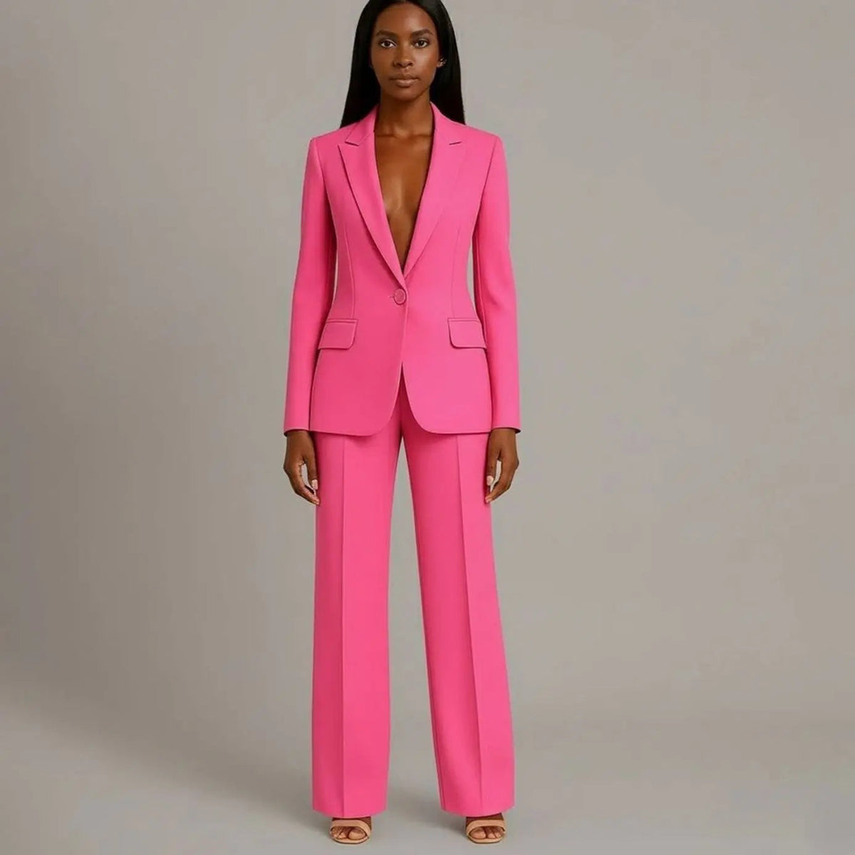 Women's Tailored Single-Button Blazer Trouser Suit Set