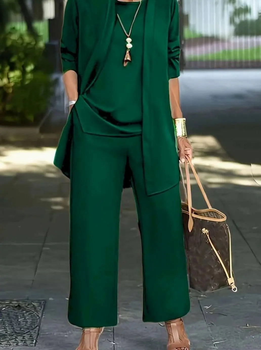 Women's Three-Piece Relaxed Wide-Leg Trouser Outfit Set
