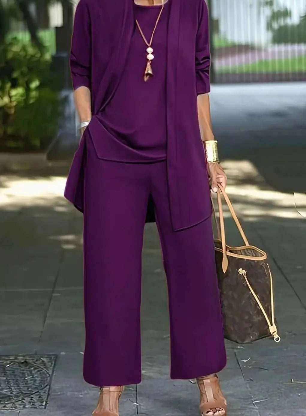 Women's Three-Piece Relaxed Wide-Leg Trouser Outfit Set
