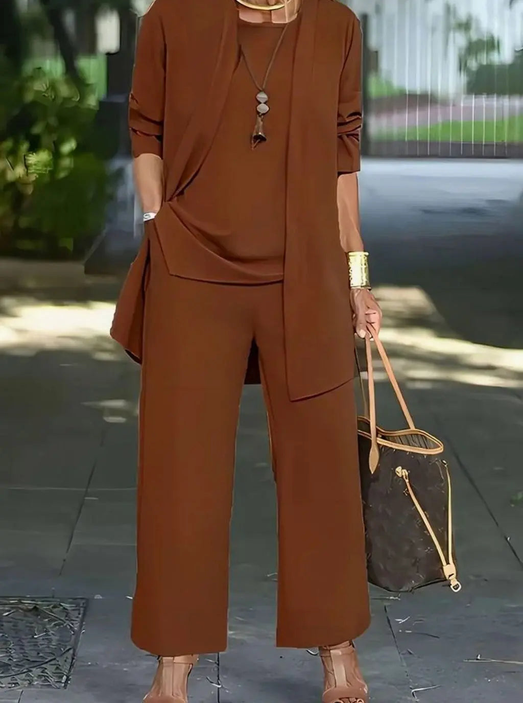 Women's Three-Piece Relaxed Wide-Leg Trouser Outfit Set