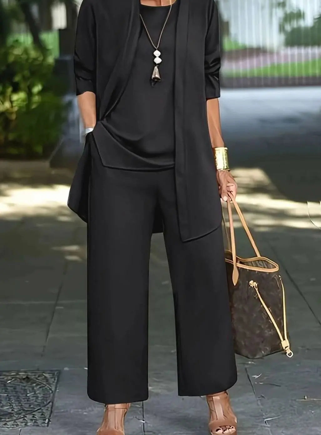 Women's Three-Piece Relaxed Wide-Leg Trouser Outfit Set