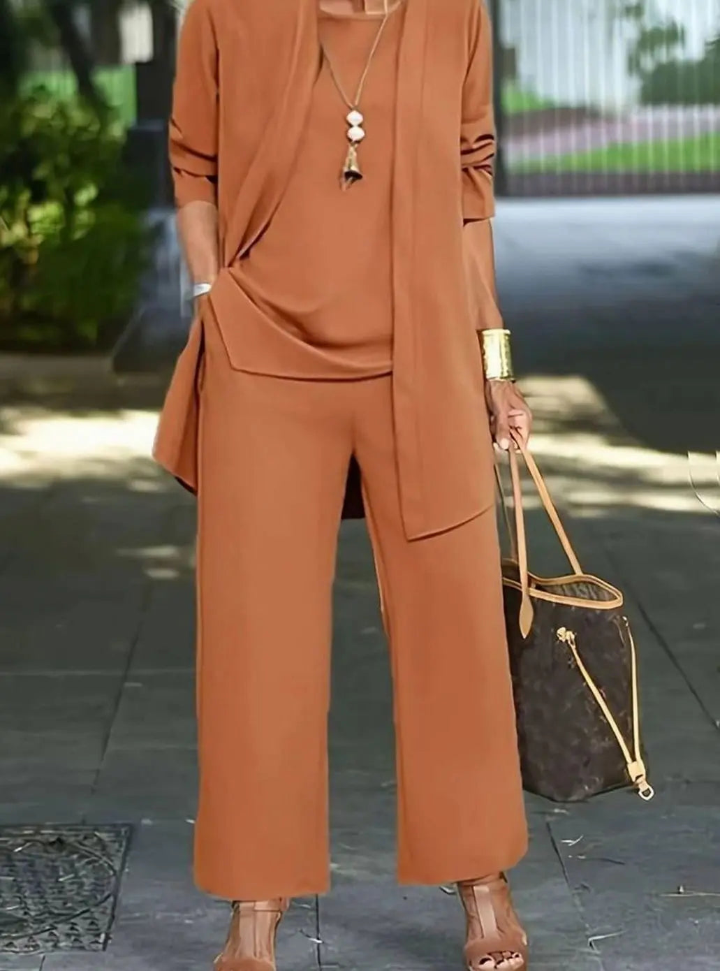 Women's Three-Piece Relaxed Wide-Leg Trouser Outfit Set