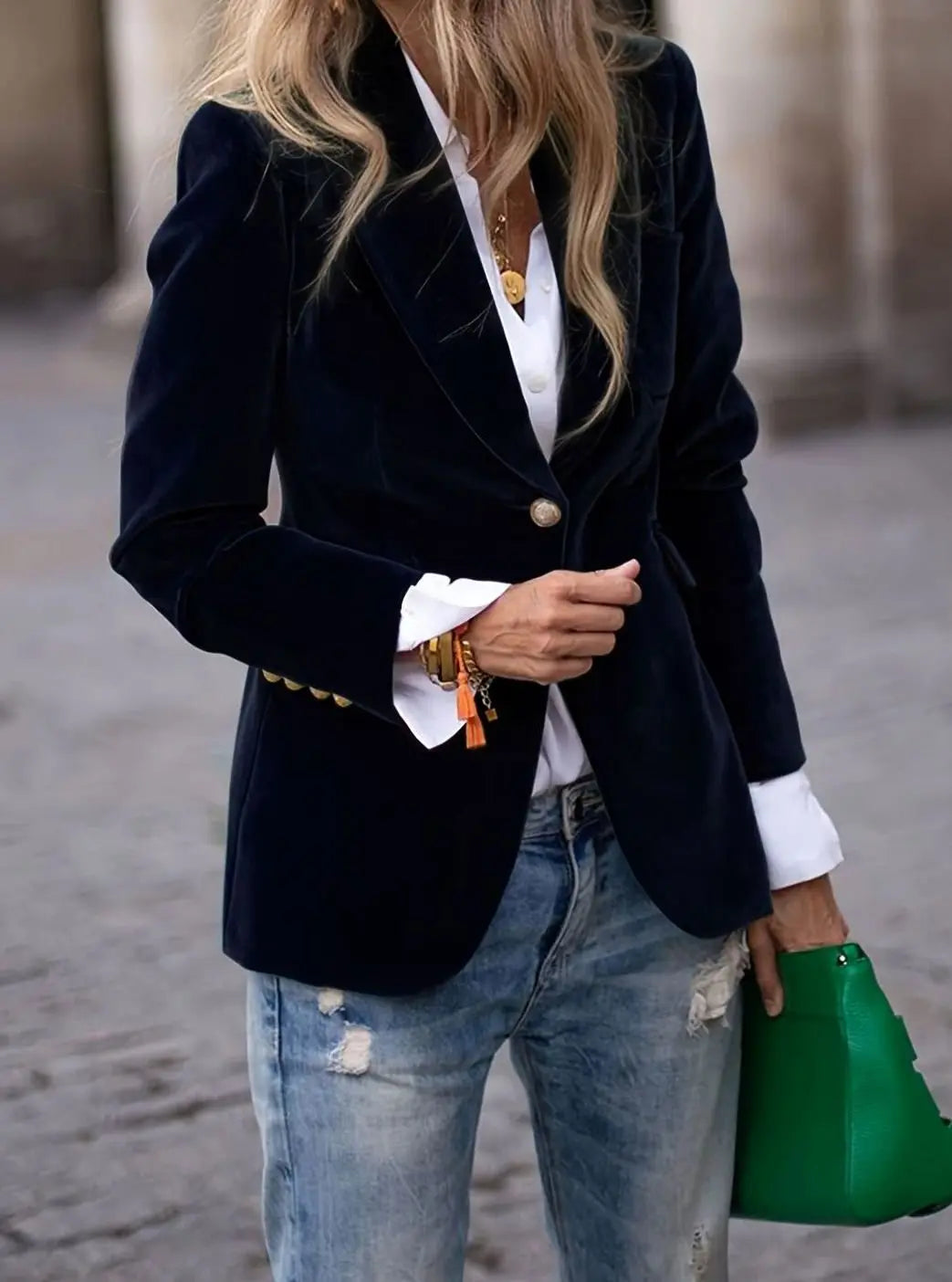 Women's Velvet Single-Button Casual Blazer Tailored Jacket