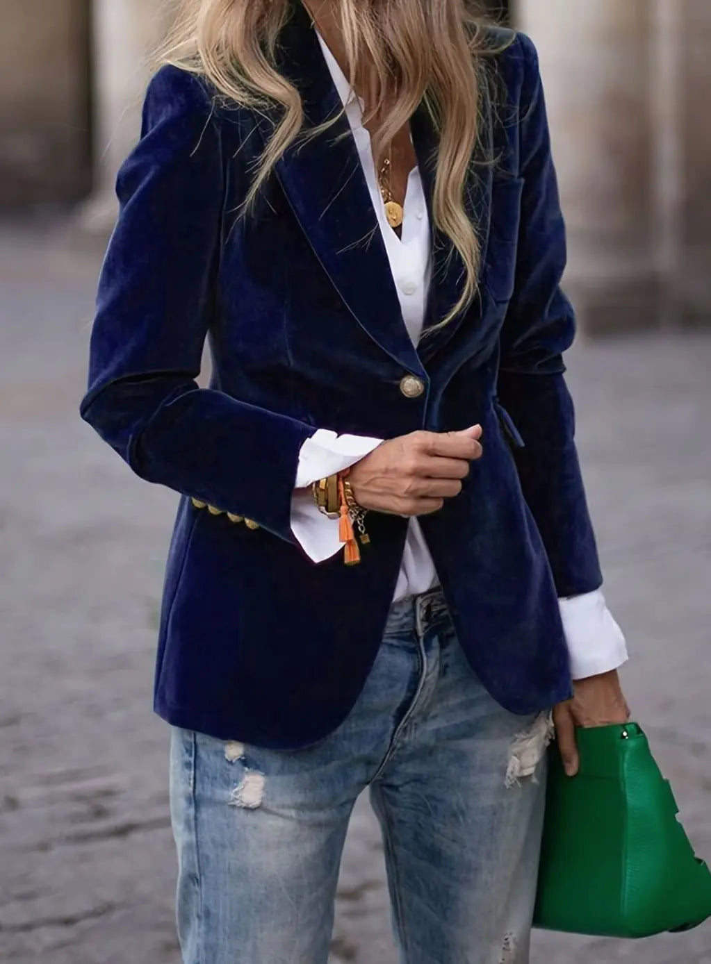 Women's Velvet Single-Button Casual Blazer Tailored Jacket